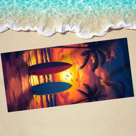 Microfiber Beach Towel Quick Dry Absorbent Bath Towel Sunset Palm Tree Surfboard Tropical Art Design For Swimming Travel