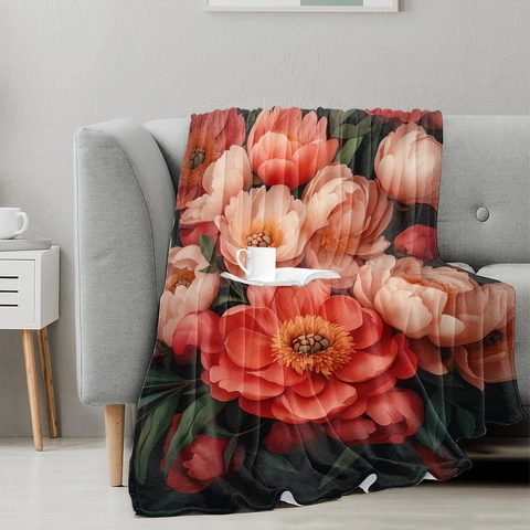 Luxurious Floral Print Flannel Blanket Soft Polyester Throw Blanket For Sofa Bed Air Conditioning Nap Blanket Home Decor