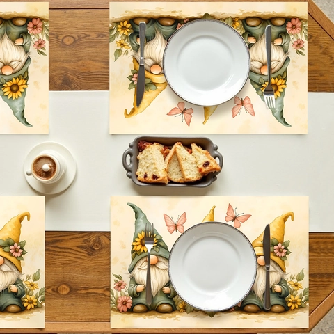 Tovagliette in Poliestere Gnomo Girasole Floreale Resistenti al Calore Lavabili Decorative per Tavolo da Cucina