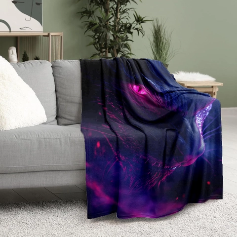 Neon Black Panther Flannel Blanket Double-Sided Fleece Digital Print Soft Throw Blanket For Sofa Bed Office Couch Home Decor
