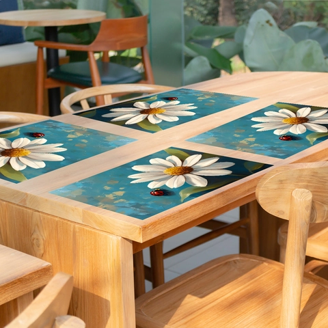 Manteles Individuales de Poliéster con Patrón de Margaritas de Acuarela Lavables Resistentes al Calor Manteles con Flores y Mariquitas