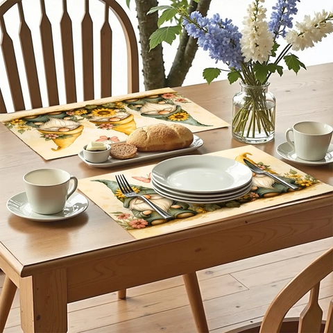 Tovagliette in Poliestere Gnomo Girasole Floreale Resistenti al Calore Lavabili Decorative per Tavolo da Cucina