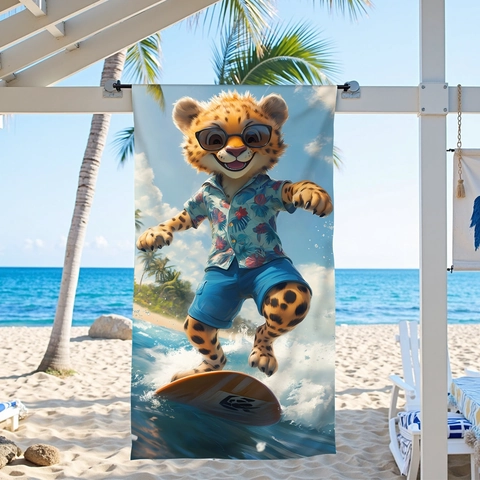 Surfing Leopard Cartoon Microfiber Beach Towel Absorbent Quick Dry Sand Free Bath Towel For Swimming Pool Yoga Travel