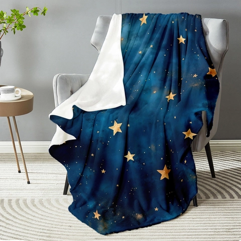 Starry Sky Galaxy Flannel Blanket With Gold Star Digital Print Soft Warm Fleece Sofa Nap Blanket For Home Decor