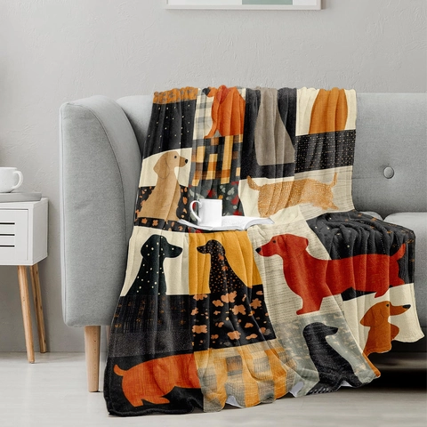 Morbida Coperta di Flanella con Collage di Cani Bassotto per Letto Divano Simpatico Cucciolo in Pile Coperta Arredo Casa Regali per Amanti Animali