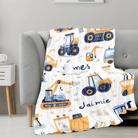 Cartoon Construction Vehicle Flannel Blanket Soft Fleece Excavator Bulldozer Throw Kids Bedroom Home Digital Printing