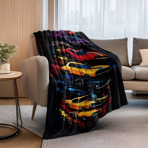 Zachte Flanellen Deken Artistieke Spat Amerikaans Muscle Car Patroon Retro Spreien Voor Bank Bed Kantoor Middagdutje
