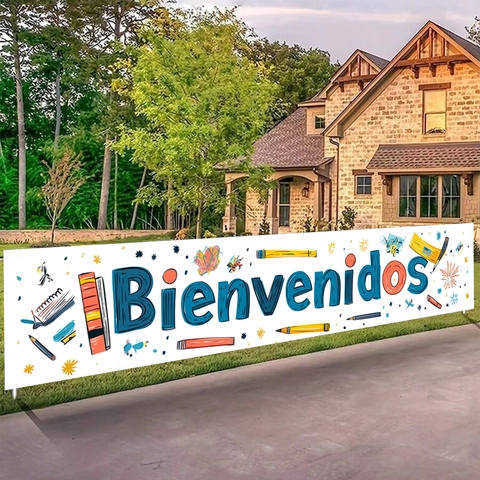 Striscione di Benvenuto Bienvenidos per il Ritorno a Scuola in Poliestere Grande Decorazione per Esterni e Interni Feste
