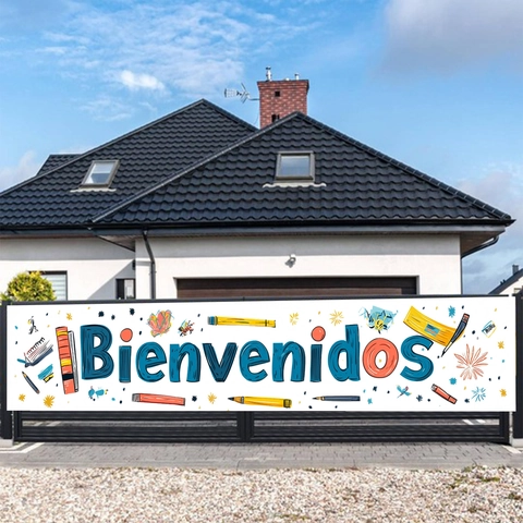 Striscione di Benvenuto Bienvenidos per il Ritorno a Scuola in Poliestere Grande Decorazione per Esterni e Interni Feste