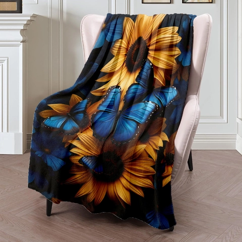 Zonnebloem Vlinder Digitale Print Flanellen Deken Zachte Warme Fleece Deken Voor Sofa Bed Huis Decoratieve Deken
