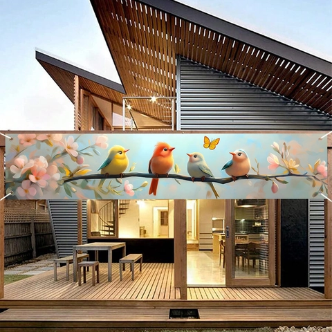 Frühling Sommer Blumen Vögel Garten Banner Outdoor Zaun Privatsphäre Bildschirm Polyester Floral Vögel Dekorative Wandbehang Hof Hintergrund