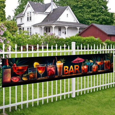 Bannière de Bar à Cocktail pour Fête d'Été sur la Plage Décoration de Jardin Extérieur Tropical Drapeau Suspendu en Polyester