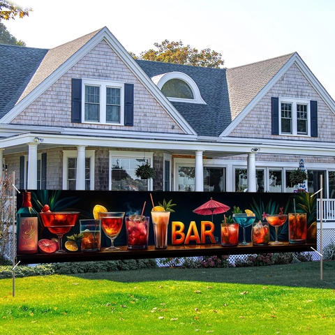 Bannière de Bar à Cocktail pour Fête d'Été sur la Plage Décoration de Jardin Extérieur Tropical Drapeau Suspendu en Polyester