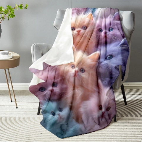 American Style Cute Cat Printed Flannel Blanket Soft Polyester Lightweight Throw Blanket For Bed Sofa Office Nap Travel