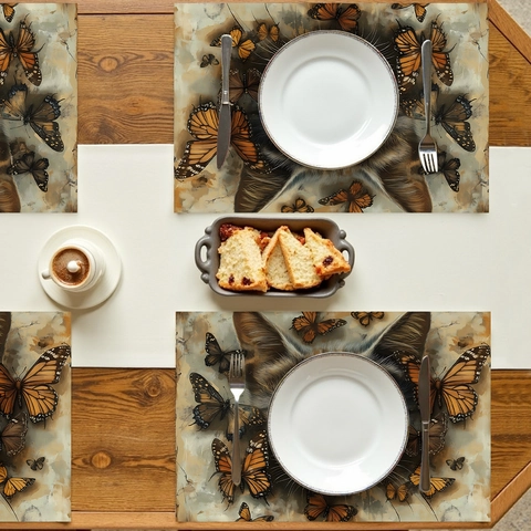 Artistic Cat Face Butterfly Table Placemat Heat Resistant Polyester Dining Decoration Table Mat Washable Protective Mat