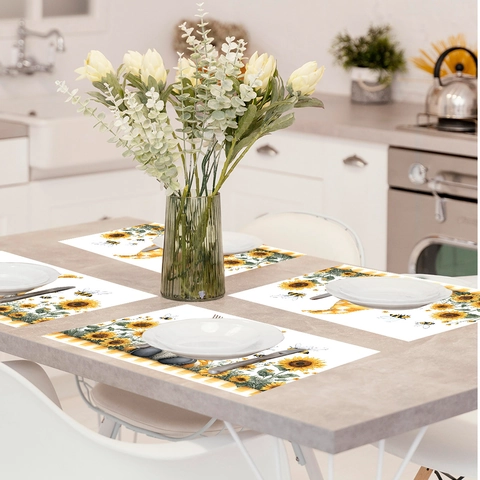 Rustieke Placemats Met Zonnebloem En Gnome Hittebestendige Wasbare Polyester Tafelmatten Voor Keuken En Eetkamer Decor