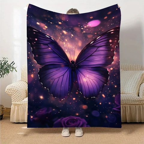 Coperta di Flanella con Stampa Digitale Farfalla Viola Misteriosa Morbida Coperta Cielo Stellato per Divano Letto Arredamento Casa