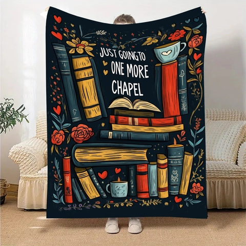 Soft Flannel Blanket Polyester Floral Book Coffee Print Throw Blanket For Bedroom Living Room Nap Office Warm Cozy Blanket