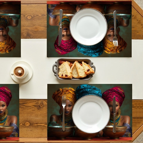 Afrikaanse Portret Placemats Etnische Stijl Hittebestendige Polyester Tafelmatten Wasbaar Decoratieve Eettafel Placemats