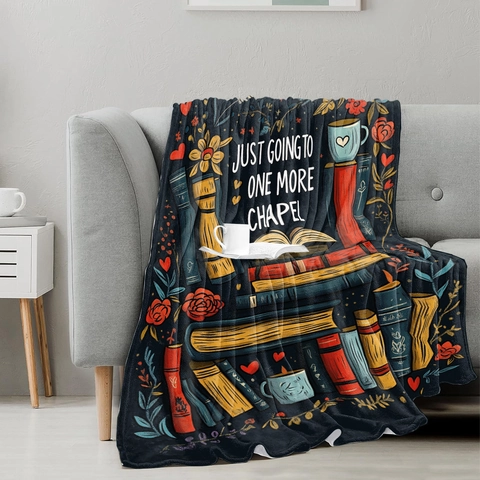 Soft Flannel Blanket Polyester Floral Book Coffee Print Throw Blanket For Bedroom Living Room Nap Office Warm Cozy Blanket