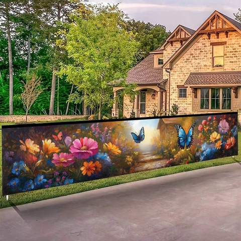 Blumen Schmetterling Thema Party Banner Polyester Outdoor Garten Zaun Dekoration Frühling Sommer Hintergrund Ölgemälde Stil Wandbehang