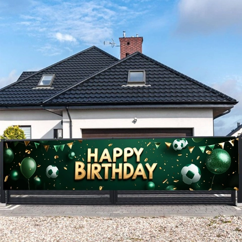 Football Birthday Party Banner Polyester Happy Birthday Backdrop Indoor Outdoor Sports Theme Hanging Sign Yard Decoration