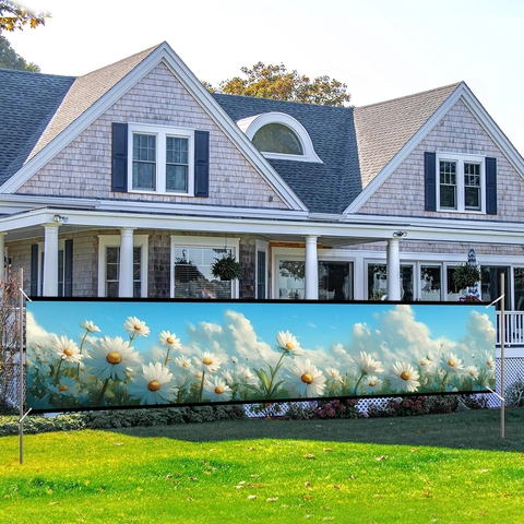 Realistic Daisy Flower Meadow Outdoor Garden Banner Polyester Fence Decoration Backdrop For Backyard Party Patio Wall Decor