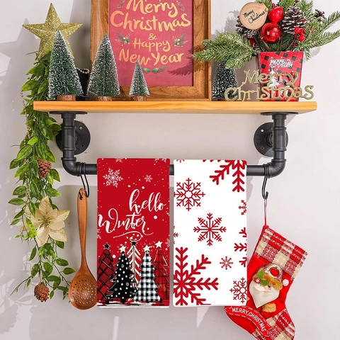 Toallas de Mano de Navidad para Cocina Baño Poliéster Suave Absorbente Copo de Nieve Reno Árbol Estampado Decoración Hogar