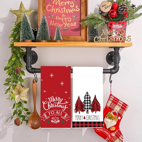 Kerst Keuken Handdoek Buffalo Plaid Vrachtwagen Boom Bedrukt Polyester Decoratieve Badkamer Schoonmaakdoek Feestdagen