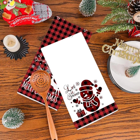 Kerst Keuken Handdoeken Polyester Kabouter Sneeuwpop Rendier Patroon Buffalo Ruit Feestelijke Decoratieve Theedoeken Voor Thuis Cadeau