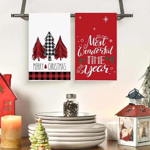 Kerst Keuken Handdoek Buffalo Plaid Vrachtwagen Boom Bedrukt Polyester Decoratieve Badkamer Schoonmaakdoek Feestdagen