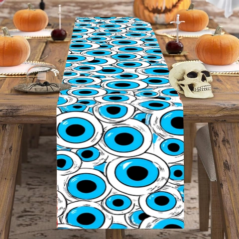 Boze Oog Nazar Patroon Tafelloper Polyester Stof Voor Halloween Feest Eetkamer Keuken Huis Decoratieve Tafelsjaal