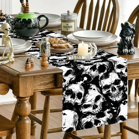 Halloween Chemin de Table Crâne Polyester Dark Gothic Décoration Table Pour Cuisine Salle à Manger Fête Maison Ornement