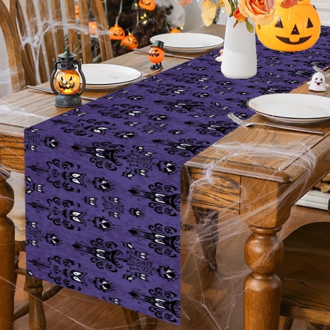 Halloween Runner da Tavola Viola Gotico Pipistrello Mostro Occhio Motivo Poliestere Decorazione per Tavolo Festa Ristorante Casa