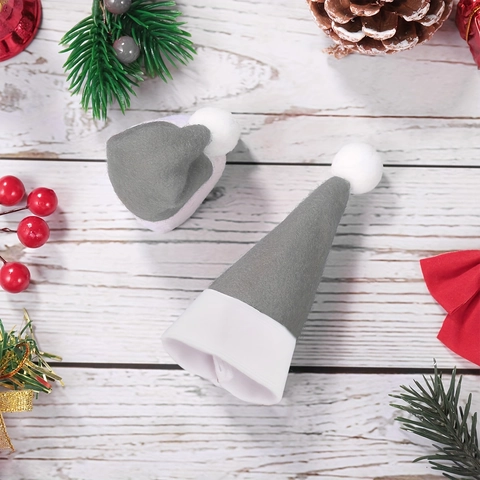 Graue Mini Weihnachtsmütze Plüsch Besteckhalter Kleine Weihnachtsmann Mütze Feiertag Tisch Besteckhülle Xmas Deko
