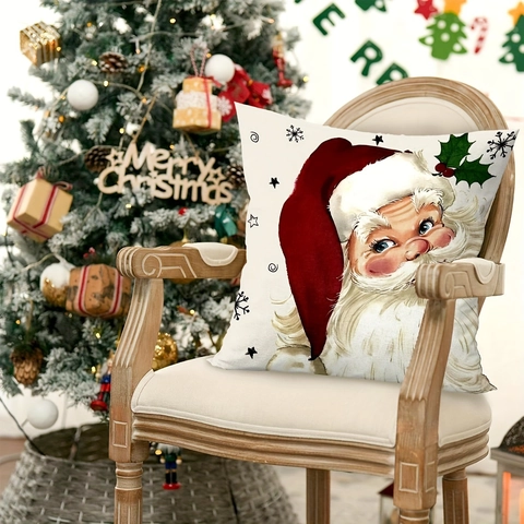 Funda de Almohada de Navidad Papá Noel Muñeco de Nieve Estampado Fundas de Cojín Decorativas Para Sofá de Casa