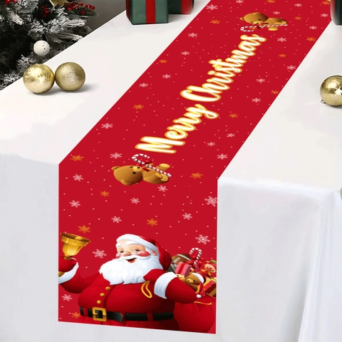 Runner da Tavola Natalizio Babbo Natale Rosso Alce Orso Tessuto Stampato Decorazione Tavola Pranzo Festa Vacanze Casa