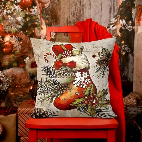 Vintage Christmas Pillowcases Cotton Linen Cushion Covers For Sofa Home Decor Santa Claus Snowman Christmas Tree Patterns