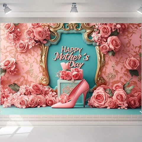 Sfondo Festa della Mamma Floreale Rosa Rosa Tacchi Alti Banner per Decorazione Festa Romantico Poliestere Fotografia Sfondo Celebrazione