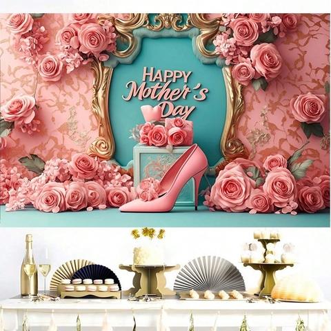 Sfondo Festa della Mamma Floreale Rosa Rosa Tacchi Alti Banner per Decorazione Festa Romantico Poliestere Fotografia Sfondo Celebrazione
