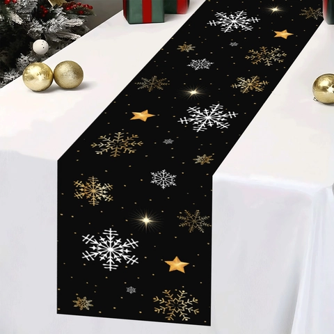 Weihnachten Tischläufer Schwarz Gold Weiß Schneeflocke Stern Muster Polyester Bedruckt Feiertag Tischdecke Haus Deko