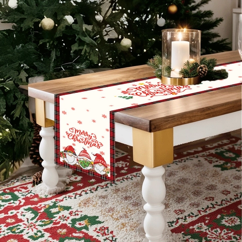 Christmas Gnome Table Runner Red Black Buffalo Plaid Merry Christmas Polyester Decorative Holiday Xmas Dining Table Decor