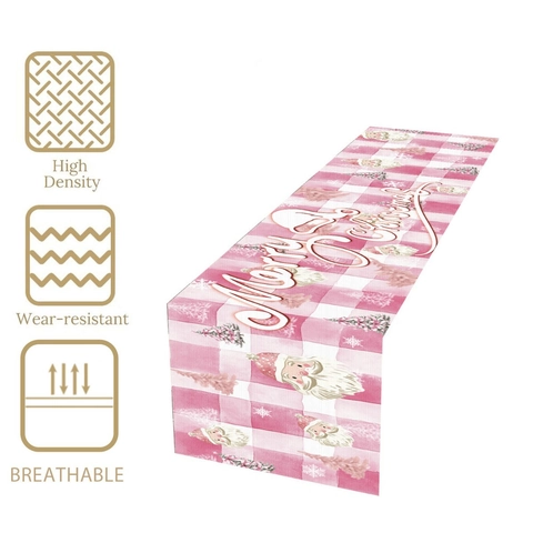 Weihnachten Rosa Weiß Gingham Tischläufer Festlich Weihnachtsmann Weihnachtsbaum Druck Heim Essen Party Dekoration Tischwäsche