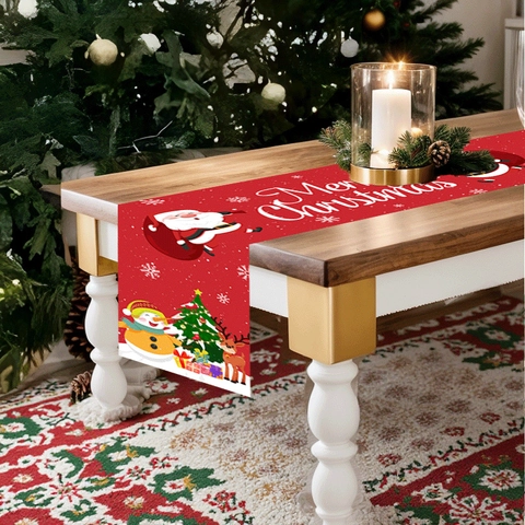 Roter Weihnachts Tischläufer Weihnachtsmann Schneemann Rentier Druck Frohe Weihnachten Festlicher Dekorativer Schal Für Feiertags Party Zuhause