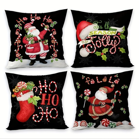 Santa Claus Bedruckte Dekorative Kissenbezüge Polyester Holiday Kissenhüllen Für Zuhause Wohnzimmer Weihnachten Party Deko