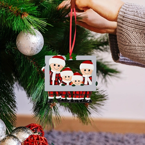 Ornamento Natalizio Famiglia Pendente Resina Personalizzato DIY Nome Albero di Natale Buffalo Plaid Ritratto Famiglia Pendaglio Regalo