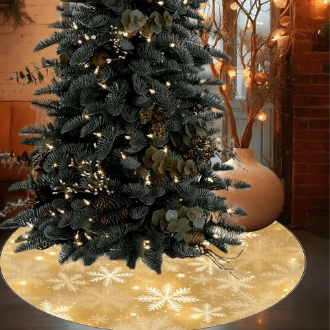 Gold Schwarz Schneeflocke Weihnachtsbaumrock Rund Weihnachten Dekoration Polyester Baumstamm Abdeckung Für Feiertage