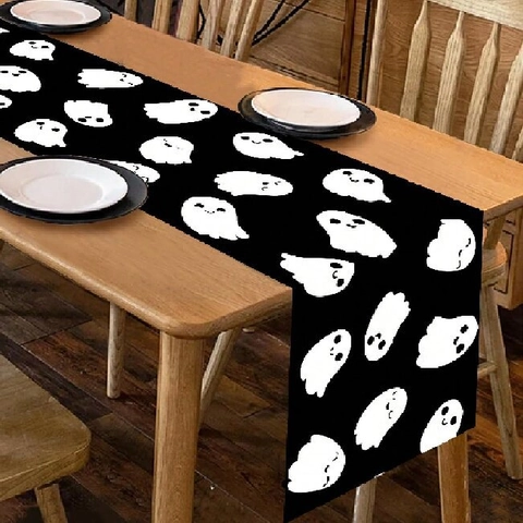 Halloween Geest Patroon Tafelloper Polyester Zwart Wit Cartoon Geest Tafelkleed Feestelijke Party Home Dining Decoratie