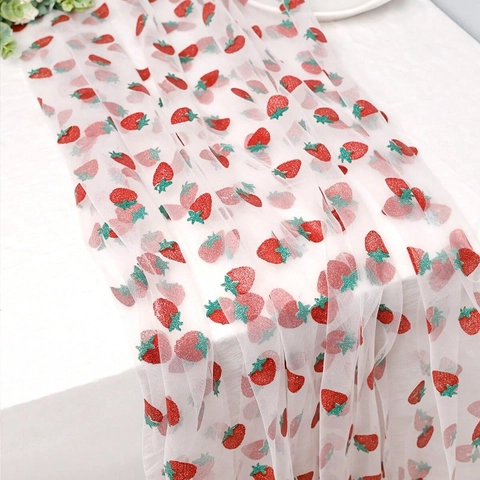 Aardbei Glitter Tule Stof Voor DIY Handgemaakte Verjaardagsfeest Decoratie Schattige Polyester Mesh Tafelkleed Textiel