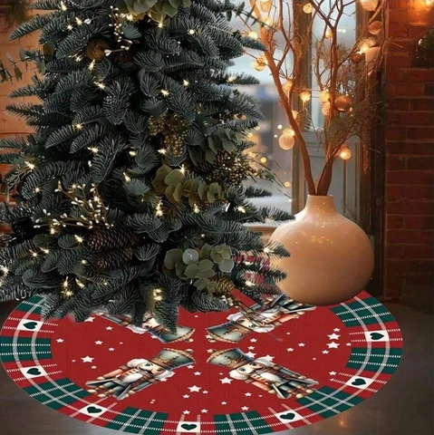 Nussknacker Weihnachtsbaumdecke Rund Rot Grün Karomuster Unterlage Feiertag Party Innen Außen Dekoration Für Zuhause